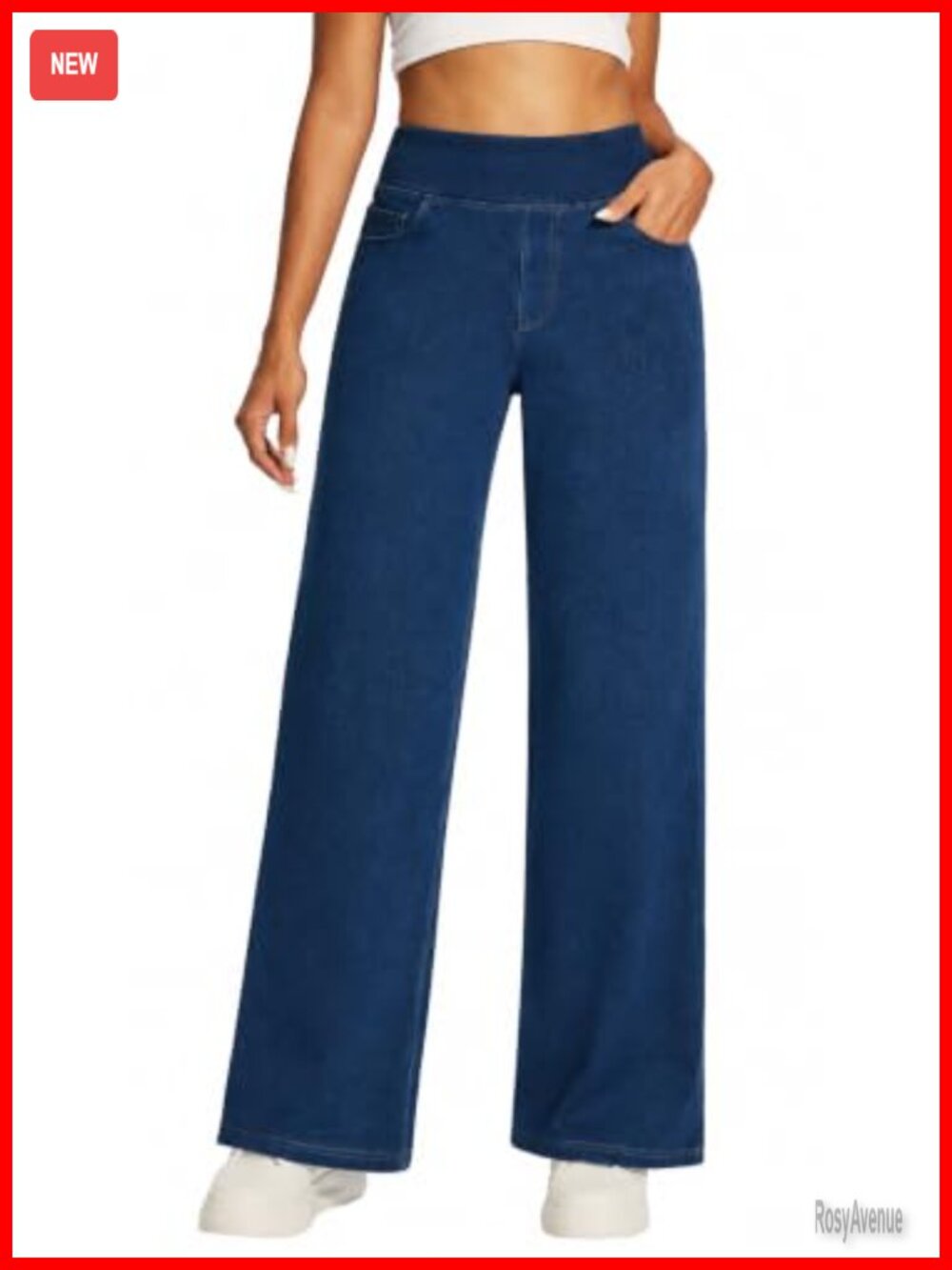 Wide Leg Jeans Women Stretchy Pull On Baggy High Rise 5 Pocket Denim